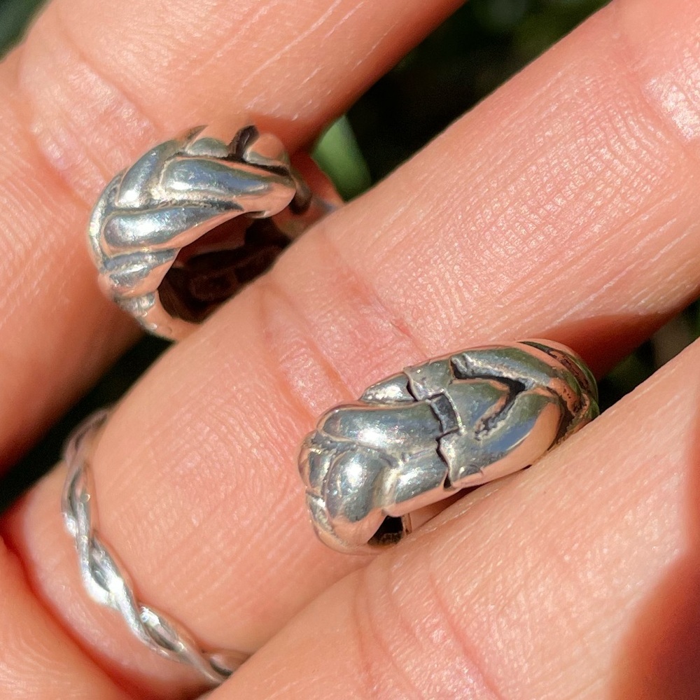 Chunky, Solid 925 Sterling Silver Braided Huggies… - image 6